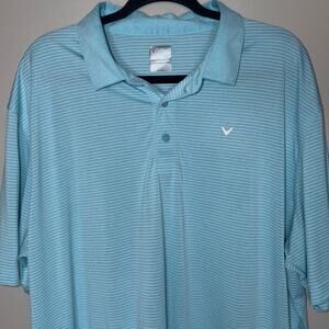 Callaway Opti-Dri Mens Size XXL Blue & White Stripe Short Sleeve Golf Polo